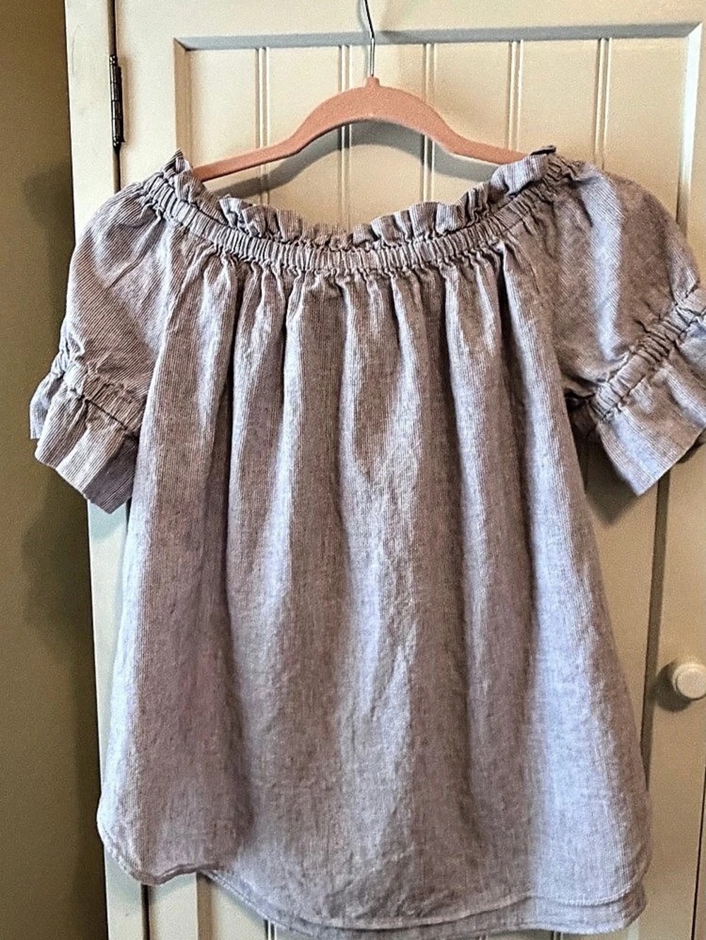 Michael Kors Blue Striped Ruffle Blouse Size M